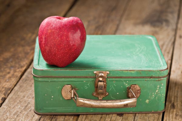 School lunch box with apple